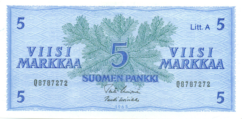 5 Markkaa 1963 Litt.A Q8787272 kl.8